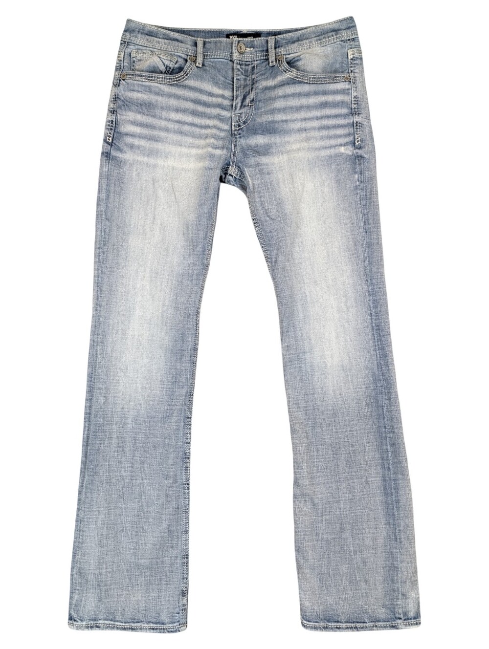 Buckle BKE Aiden Bootcut Jeans 34X34 / 35 Light Wash Stretch Whiskered Faded
